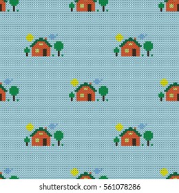 Knitted child seamless pattern houses