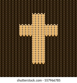 Knitted christian cross background, vector illustration