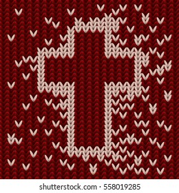 Knitted christian cross background, vector illustration