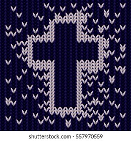 Knitted christian cross card, vector illustration