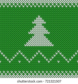 Knitted Christmas background. Happy New Year 2018. New Year Seamless Knitted Pattern with Christmas tree. Knitting Sweater Design.