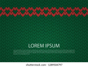 Knitted Christmas background with spotlight. Flat vector illustration. Handmade craft design decoration. Realistic texture.