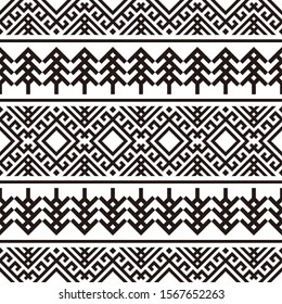 Knitted Christmas Ethnic pattern on white background. Ornament. Border. Seamless sample. It can be used as a background. Vector illustration