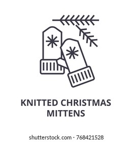 knitted christmas mittens line icon, outline sign, linear symbol, vector, flat illustration