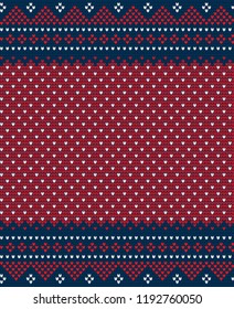 Knitted Christmas and New Year pattern Scandinavian style, illustration