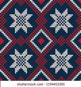 Knitted Christmas and New Year pattern Scandinavian style, illustration