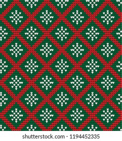 Knitted Christmas and New Year pattern Scandinavian style, illustration