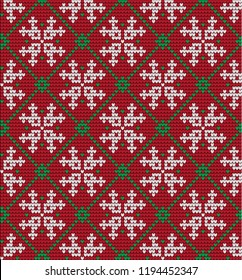 Knitted Christmas and New Year pattern Scandinavian style, illustration