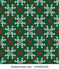 Knitted Christmas and New Year pattern Scandinavian style, illustration