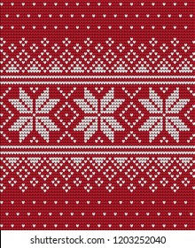 Knitted Christmas and New Year pattern Scandinavian style, illustration