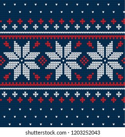 Knitted Christmas and New Year pattern Scandinavian style, illustration