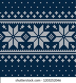 Knitted Christmas and New Year pattern Scandinavian style, illustration