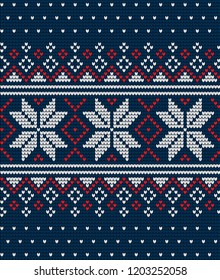 Knitted Christmas and New Year pattern Scandinavian style, illustration