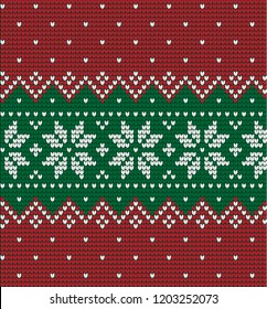 Knitted Christmas and New Year pattern Scandinavian style, illustration