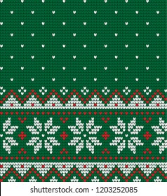 Knitted Christmas and New Year pattern Scandinavian style, illustration