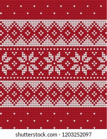 Knitted Christmas and New Year pattern Scandinavian style, illustration