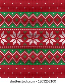 Knitted Christmas and New Year pattern Scandinavian style, illustration