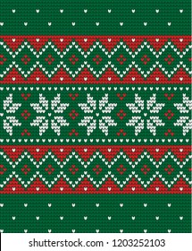 Knitted Christmas and New Year pattern Scandinavian style, illustration