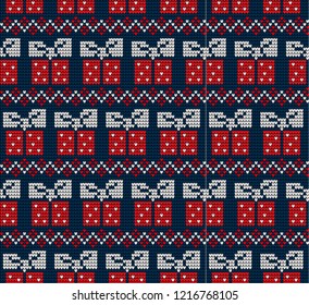 Knitted Christmas and New Year pattern Norwegian style , illustration