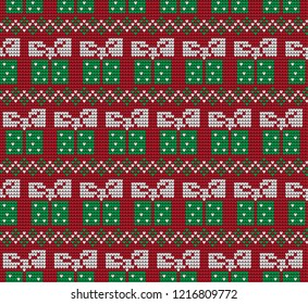 Knitted Christmas and New Year pattern Norwegian style , illustration