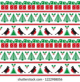 Knitted Christmas and New Year pattern Norwegian style , illustration