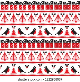 Knitted Christmas and New Year pattern Norwegian style , illustration