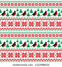 Knitted Christmas and New Year pattern Norwegian style , illustration
