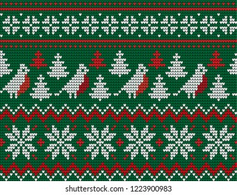 Knitted Christmas and New Year pattern Norwegian style , illustration