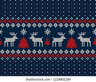 Knitted Christmas and New Year pattern Norwegian style , illustration