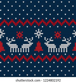 Knitted Christmas and New Year pattern Norwegian style , illustration