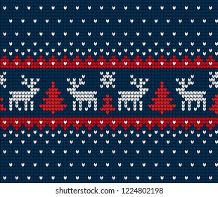 Knitted Christmas and New Year pattern Norwegian style , illustration