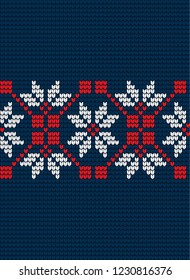 Knitted Christmas and New Year pattern Norwegian style , illustration