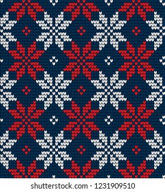 Knitted Christmas and New Year pattern Norwegian style , illustration