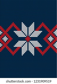 Knitted Christmas and New Year pattern Norwegian style , illustration