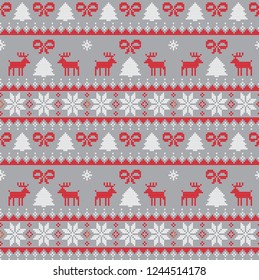 Knitted Christmas and New Year pattern Norwegian style , illustration