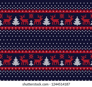 Knitted Christmas and New Year pattern Norwegian style , illustration