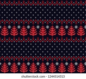 Knitted Christmas and New Year pattern Norwegian style , illustration