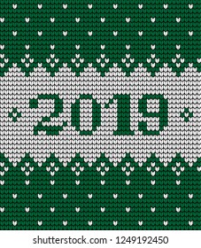 Knitted Christmas and New Year pattern Norwegian style , illustration 2019