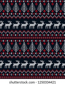 Knitted Christmas and New Year pattern Norwegian style , illustration