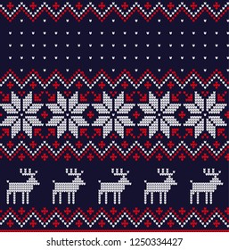 Knitted Christmas and New Year pattern Norwegian style , illustration