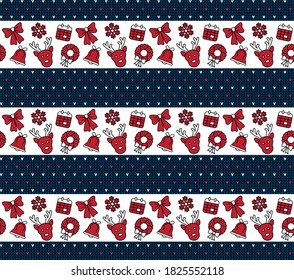 Knitted Christmas and New Year pattern. Wool Knitting Sweater Design. Wallpaper wrapping paper textile print. Eps 10