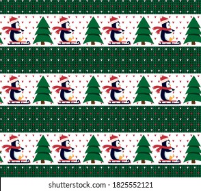 Knitted Christmas and New Year pattern. Wool Knitting Sweater Design. Wallpaper wrapping paper textile print. Eps 10