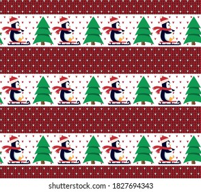Knitted Christmas and New Year pattern. Wool Knitting Sweater Design. Wallpaper wrapping paper textile print. Eps 10