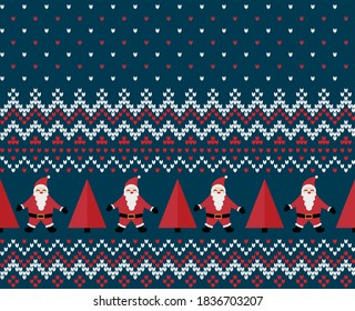 Knitted Christmas and New Year pattern. Wool Knitting Sweater Design. Wallpaper wrapping paper textile print. Eps 10