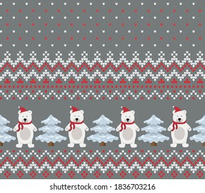 Knitted Christmas and New Year pattern. Wool Knitting Sweater Design. Wallpaper wrapping paper textile print. Eps 10