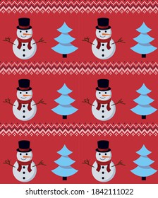 Weihnachten- und Neujahrsmuster in Schneemännern gegossen. Wollknitting Sweater Design. Tapete-Verpackungspapier, Stoffdruck.