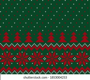 Knitted Christmas and New Year pattern in cow. Wool Knitting Sweater Design. Wallpaper wrapping paper textile print. eps 10