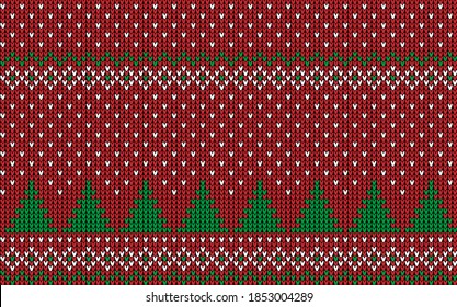 Knitted Christmas and New Year pattern in cow. Wool Knitting Sweater Design. Wallpaper wrapping paper textile print. eps 10