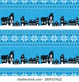 Knitted Christmas and New Year pattern. Wool Knitting Sweater Design. Wallpaper wrapping paper textile print. eps 10