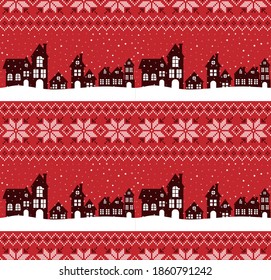 Knitted Christmas and New Year pattern. Wool Knitting Sweater Design. Wallpaper wrapping paper textile print. eps 10